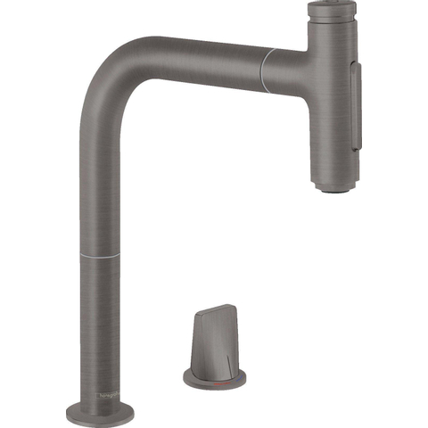 Hansgrohe M71 2-gats keukenkraan m. uittrekbare handdouche m. 110°/150° draaibare uitloop brushed black chroom SW358860