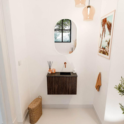 Mondiaz JOYA-DLUX Meuble de salle de bains 60cm - couleur Walnut - Vasque FAYE position Droite Sans trou de robinet couleur Lava SW1422416