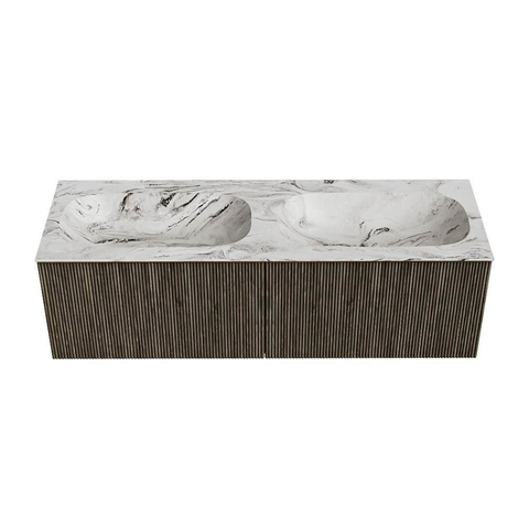 Mondiaz KURVE-DLUX Badkamermeubelset - 140x46x40cm - 2 lade - wastafel solid surface - dubbel - 2 kraangaten - Shadow SW1414602