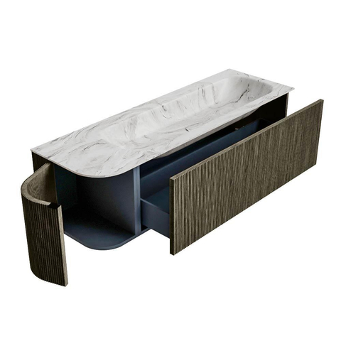 Mondiaz KURVE-DLUX Badkamermeubelset - 145x46x40cm - 1 lade - 1 deur - wastafel solid surface - rechts - 2 kraangaten - Shadow SW1414573