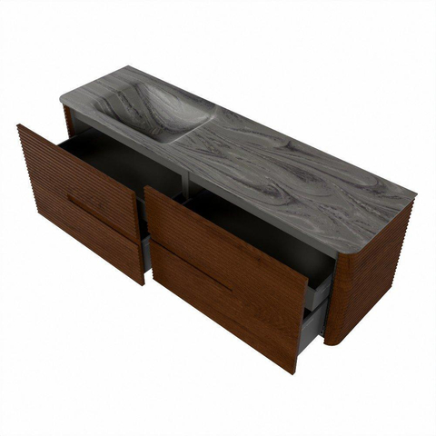 Mondiaz CIRO-DLUX Meuble de salle de bains - 160x45x50cm - Plan vasque solid surface Sombra - 1 vasque à gauche - 1 trou de robinet - 4 tiroirs - Ruby SW1531967