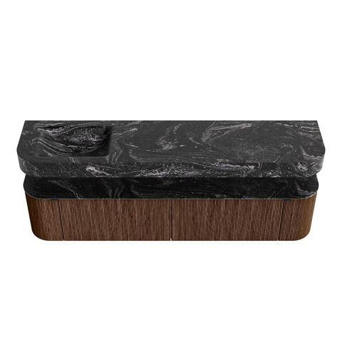 MONDIAZ THOR-DLUX 200cm badmeubel ronding links + rechts kleur Walnut met 2 lades en 2 deuren. Vrijhangende wastafel CLOUD Links 1 kraangat kleur Lava. SW1467007