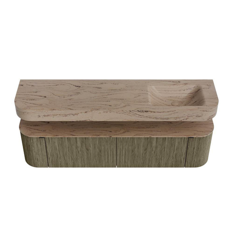 MONDIAZ THOR-DLUX 180cm meuble de salle de bains arrondi gauche + droite couleur Shadow avec 2 tiroirs et 2 portes. Vasque suspendue CLOUD Droite sans trou de robinet couleur Arena. SW1466143