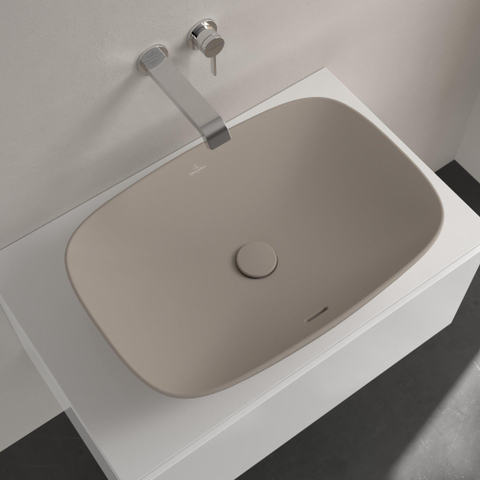 Villeroy & Boch Loop & Friends opzetwastafel - 62x42cm - zonder kraangat - met overloop CeramicPlus - mat almond (beige) SW644139