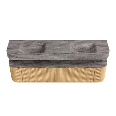MONDIAZ THOR-DLUX 190cm meuble de salle de bains arrondi gauche + droite couleur Oak avec 2 tiroirs et 2 portes. Vasque suspendue CLOUD Double 2 trous de robinet couleur Oza. SW1466809