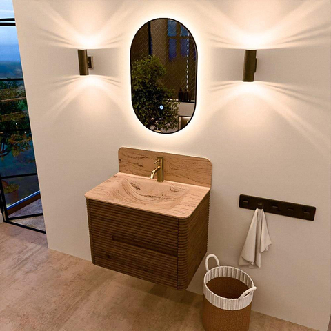 Mondiaz CIRO-DLUX Badkamermeubelset - 70x45x50cm - Solid surface wastafel Arena - 1 wasbak Midden - 1 kraangat - 2 lades - Dusk SW1533078