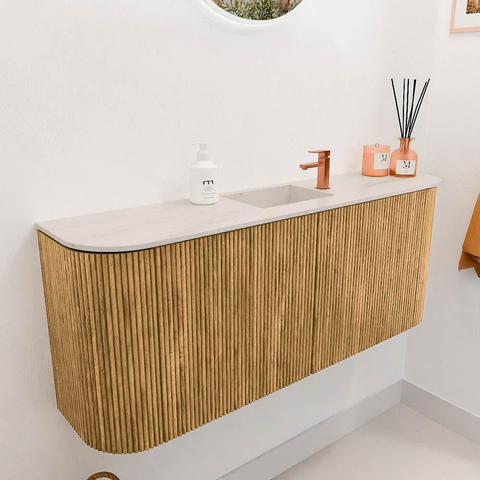 Mondiaz JOYA-DLUX 103.2cm toiletmeubel - ronding links en rechts kleur Oak - Wastafel FAYE positie Midden 1 kraangat kleur Meli. SW1424003