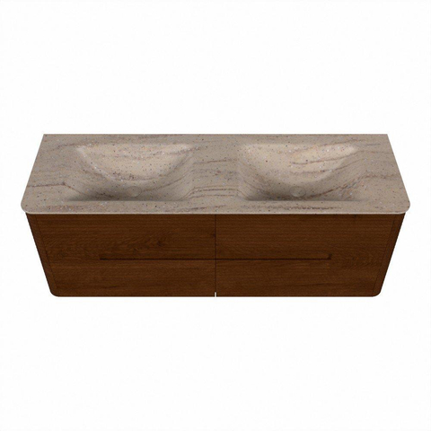 Mondiaz CIRO-DLUX Ensemble de meubles de salle de bains - 140x45x50cm - lavabo Solid surface Saba - 2 vasques double - sans trous de robinet - 4 tiroirs - Ruby SW1531943