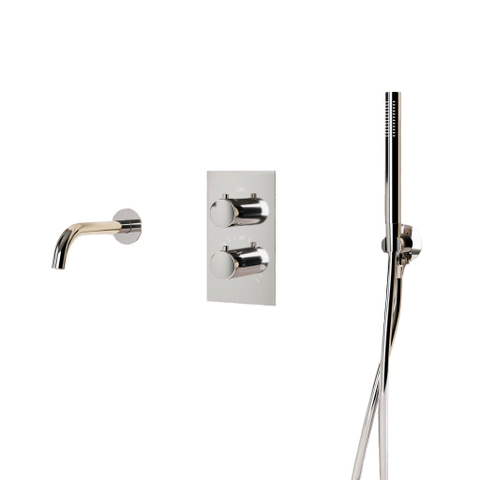 Fortifura Calvi Badkraan set - uitloop - 22cm inkortbaar - gladde slang - staafhanddouche - inbouwdeel - wandhouder - verchroomd chroom SW1130179