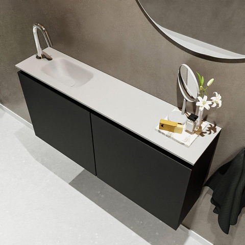 MONDIAZ TURE Toiletmeubel 100x23x50cm met 1 kraangaten 2 deuren urban mat Wastafel Eden links Solid Surface Wit SW474931