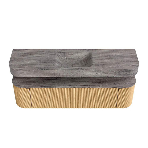 MONDIAZ THOR-DLUX 170cm badmeubel ronding links + rechts kleur Oak met 1 lade en 2 deuren. Vrijhangende wastafel CLOUD Midden zonder kraangat kleur Oza. SW1465693