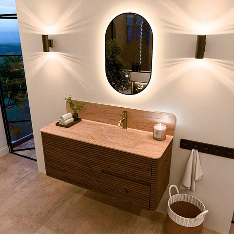 Mondiaz CIRO-DLUX Ensemble de meubles de salle de bains - 120x45x50cm - Plan vasque en solid surface Saba - 1 lavabo à droite - 1 trou de robinet - 2 tiroirs - Dusk SW1533334