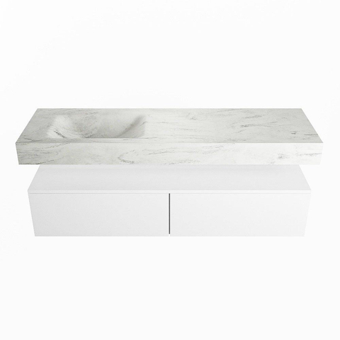 Mondiaz ALAN-DLUX Ensemble de meuble - 150cm - meuble Talc mat - 2 tiroirs - Lavabo Cloud Opalo suspendu - vasque Gauche - 0 trous de robinet SW806380