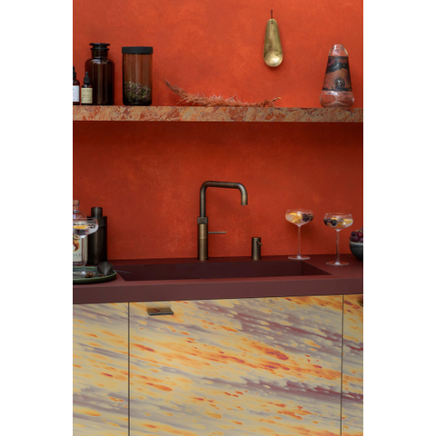 Quooker Classic Fusion Square kokendwaterkraan - draaibare uitloop - Combi+ reservoir - Warm / kokend water - Messing patina SW769520