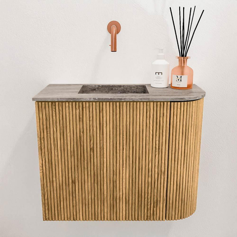 Mondiaz JOYA-DLUX 51.6cm toiletmeubel - ronding rechts kleur Oak - Wastafel FAYE positie Links Zonder kraangat kleur Oza. SW1424105