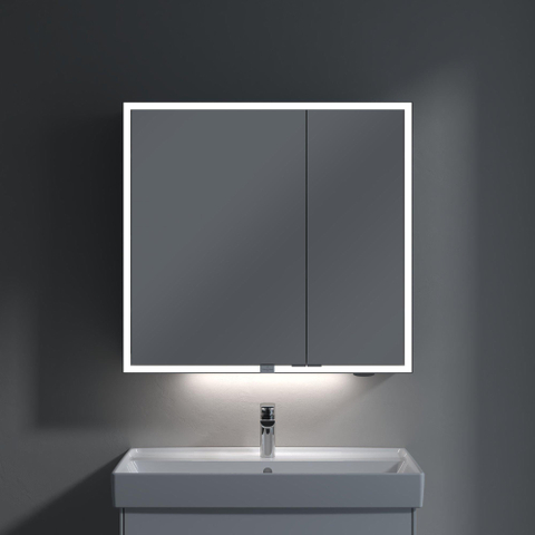 Villeroy & Boch My View Now My view spiegelkast - 80x75cm - 2 deuren - 3 contactdoos LED - zilver SW641561