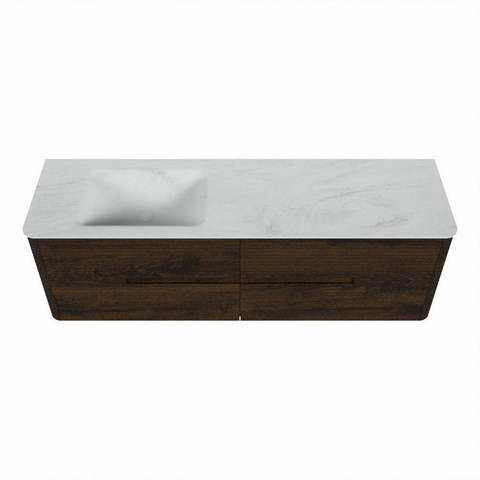 Mondiaz CIRO-DLUX Badkamermeubelset - 160x45x50cm - Solid surface wastafel Opalo - 1 wasbak Links - zonder kraangaten - 4 lades - Walnut SW1530319