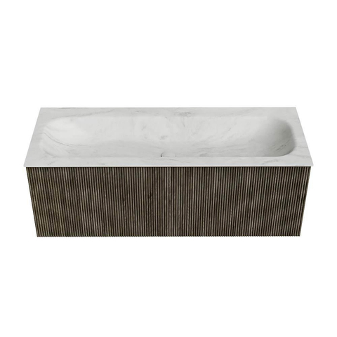 Mondiaz KURVE-DLUX Ensemble de meuble de salle de bains - 120x46x40cm - 1 tiroir - lavabo solid surface - milieu - 2 trous de robinet - Shadow SW1414081