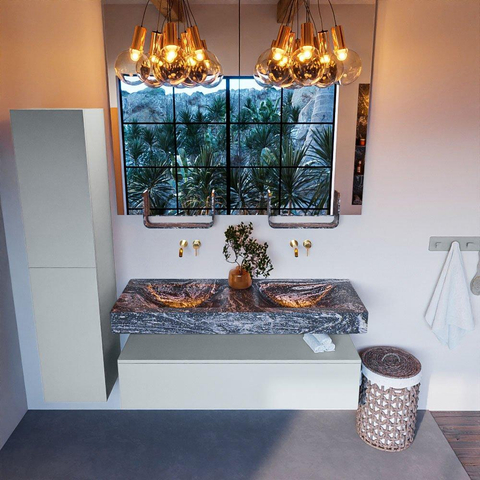 Mondiaz ALAN-DLUX Ensemble de meuble - 130cm - meuble Clay mat - 1 tiroir - Lavabo Cloud Lava suspendu - vasque Gauche et droite - 0 trous de robinet SW808734