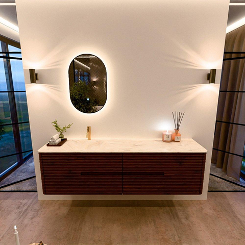 Mondiaz CIRO-DLUX Meuble de salle de bains - 180x45x50cm - Plan vasque solid surface Ostra - 1 vasque à gauche - 1 trou de robinet - 4 tiroirs - Ruby SW1531872