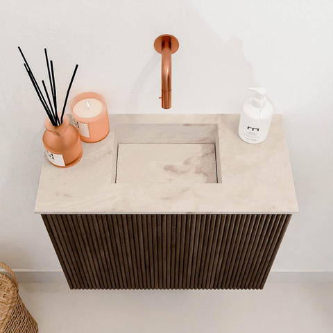 Mondiaz JOYA-DLUX 50cm toiletmeubel - kleur Walnut - Wastafel FAYE positie Midden Zonder kraangat kleur Frappe. SW1422266