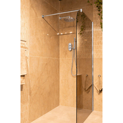 Fortifura Galeria Halfhoge Inloopdouche - 140x80cm - ribbelglas - 8mm - nano - met profielset en stabilisatiestang - geborsteld gunmetal (antraciet) SW1248293