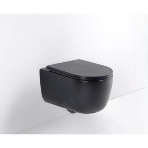 QeramiQ Dely Swirl hangtoilet – spoelrandloos – diepte 53 cm – met slim softclose zitting – mat zwart SW1026261