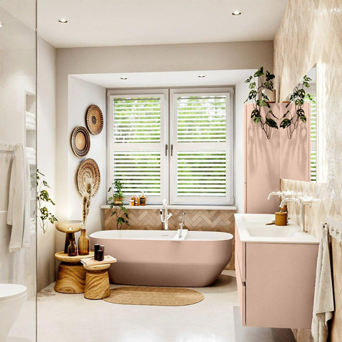 MONDIAZ Vica Ensemble meuble de salle de bains - 160cm - meuble bas rosee - 4 tiroirs - lavabo cloud double - 2 trous de robinet - version haute 60cm - talc SW1083375
