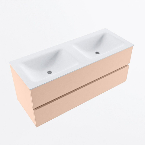 MONDIAZ VICA Ensemble meuble de salle de bains - 120cm - meuble bas rosee - 2 tiroirs - vasque cloud double - sans trous de robinet - version haute 60cm - talc SW1083540