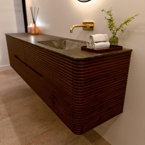 Mondiaz CIRO-DLUX Badkamermeubelset - 190x45x50cm - Solid surface wastafel Lava - 1 wasbak Rechts - zonder kraangaten - 4 lades - Ruby SW1531641