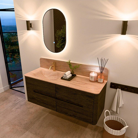 Mondiaz CIRO-DLUX Badkamermeubelset - 130x45x50cm - Solid surface wastafel Saba - 1 wasbak Links - 1 kraangat - 4 lades - Shadow SW1532705
