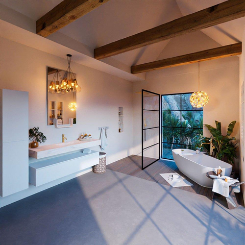 Mondiaz ALAN-DLUX Ensemble de meuble - 150cm - meuble Talc mat - 1 tiroir - Lavabo Cloud Ostra suspendu - vasque Centre - 1 trou de robinet SW806807