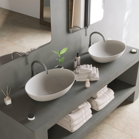 Ideavit Solidthin opbouw wastafel 60x40x14.5cm ovaal 0 kraangaten 1 wasbak Solid surface wit SW85907