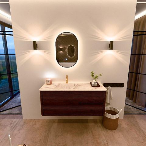 Mondiaz CIRO-DLUX Meuble de salle de bains - 120x45x50cm - Plan vasque solid surface Frappe - 1 lavabo à gauche - 1 trou de robinet - 2 tiroirs - Ruby SW1531289