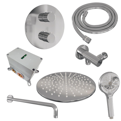 BRAUER Chrome Edition inbouw regendoucheset – Ø30 cm hoofddouche – gebogen wandarm – ronde handdouche – 3-weg SW1158979