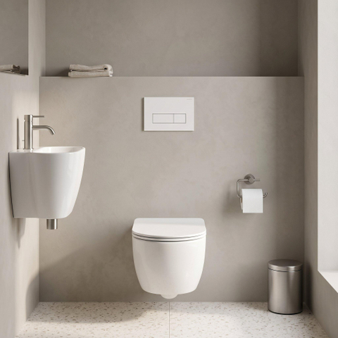 QeramiQ Dely Swirl Toiletset - 36.3x51.7cm - Geberit UP720 Duofix Sigma inbouwreservoir - slim zitting - metalen bedieningsplaat mat wit - rechthoekige knoppen - glans wit SW1414010
