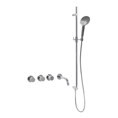 Fortifura Nebbio Badcombinatie-set - thermostaatkraan - glijstang - met geïntegreerde - wandaansluitbocht - metalen doucheslang - ronde handdouche - uitloop - hoogglans chroom SW1237991