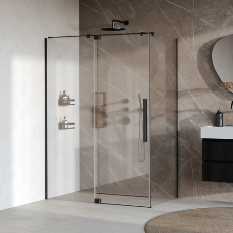 BRAUER Stellar Cabine de douche - 140x90x200cm - porte battante - revêtement verre - réversible - verre clair - noir mat SW1418037