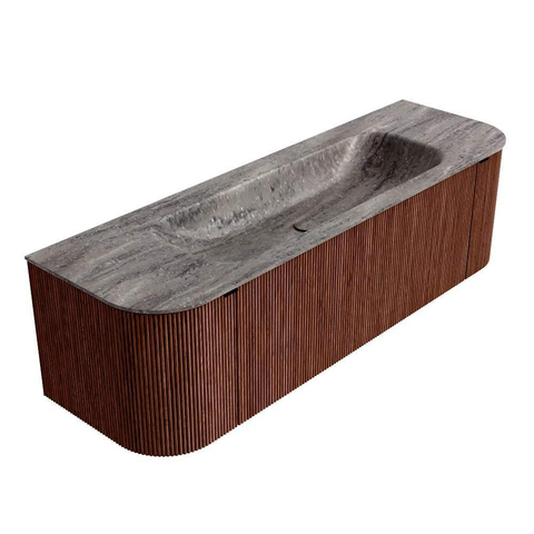 MONDIAZ KURVE-DLUX Meuble de salle de bains 150cm arrondi Gauche + Droite couleur Ruby avec 1 tiroir et 2 portes. Lavabo BIG MEDIUM Central 1 trou de robinet Oza. SW1432805