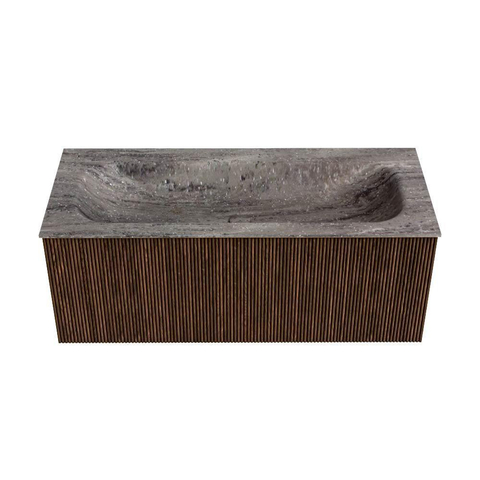 MONDIAZ KURVE-DLUX Meuble de salle de bains 110 cm couleur Walnut avec 1 tiroir et 0 porte. Lavabo BIG MEDIUM Central sans trou de robinet Oza. SW1432456