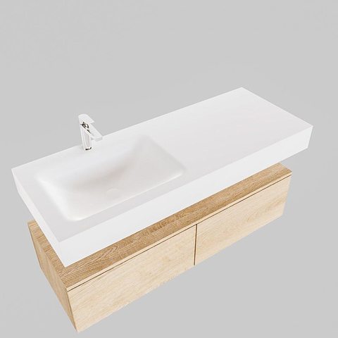 MONDIAZ ALAN 120cm - caisson bas - chêne blanchi - 2 tiroirs - lavabo suspendu - cuve à gauche - 1 trou de robinet - talc SW408456