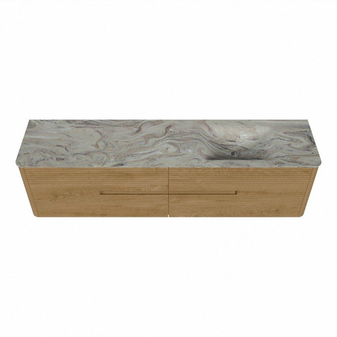 Mondiaz CIRO-DLUX Ensemble de meubles de salle de bains - 190x45x50cm - Vasque en solid surface Glace - 1 lavabo à droite - 1 trou de robinet - 4 tiroirs - Chêne SW1531078