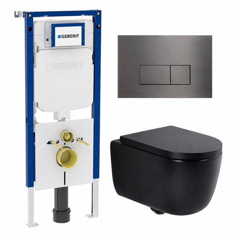 QeramiQ Dely Swirl Toiletset - 36.3x51.7cm - Geberit UP720 Duofix Sigma inbouwreservoir - 35mm zitting - bedieningsplaat gunmetal - rechthoekige knoppen - mat zwart SW1413970