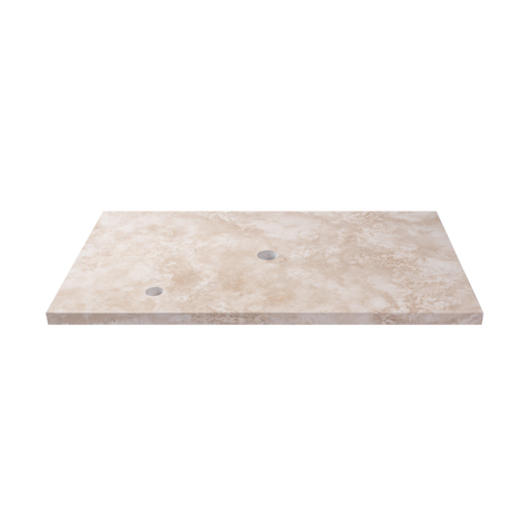 Saniclass Travertine Plan vasque - 80x46cm - 1 trou de robinet - 1 découpe de siphon - pierre naturelle mouchetée SW1242428