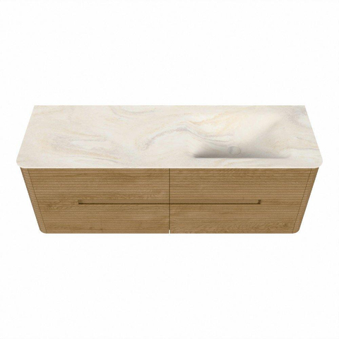 Mondiaz CIRO-DLUX Ensemble de meubles de salle de bains - 140x45x50cm - Plan vasque solid surface Ostra - 1 lavabo à droite - sans trous de robinet - 4 tiroirs - Chêne SW1530932