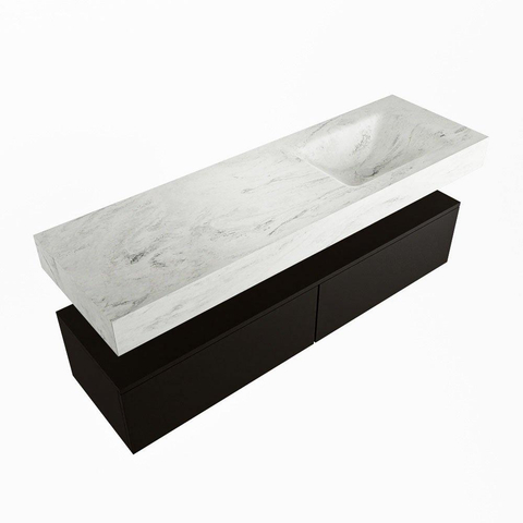 Mondiaz ALAN-DLUX Ensemble de meuble - 150cm - meuble Urban mat - 2 tiroirs - Lavabo Cloud Opalo suspendu - vasque Droite - 0 trous de robinet SW806399