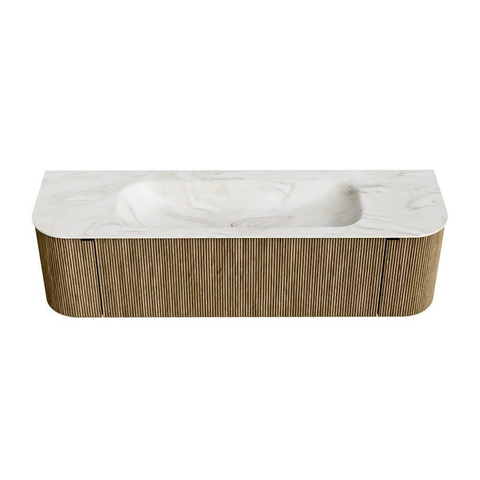 Mondiaz KURVE-DLUX Ensemble de meubles de salle de bains - 160x46x40cm - 1 tiroir - 2 portes - lavabo solid surface - milieu - sans trou de robinet - Dusk SW1415159