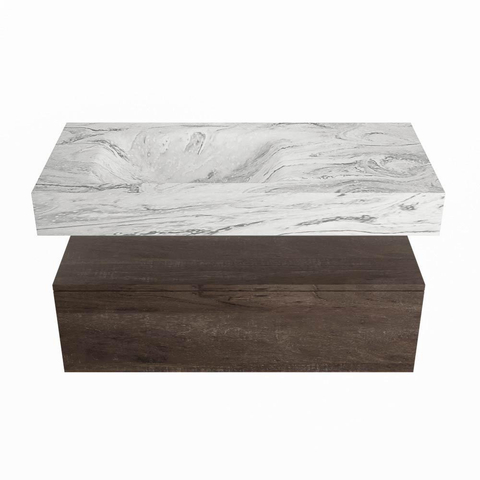 Mondiaz ALAN-DLUX Ensemble de meuble de salle de bain - 120x46cm - 1 tiroir - vasque suspendue - sans trous de robinetterie - 1 à gauche - Dark Brown (chêne foncé) SW1174847