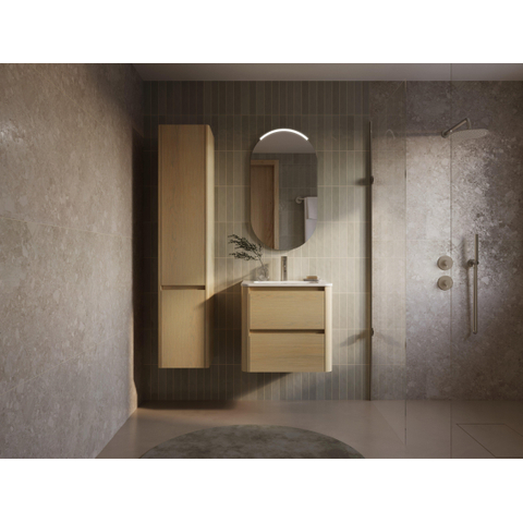 Thebalux Sunny Ensemble meuble de salle de bains - 62x46x57cm - lavabo - céramique - 1 trou de robinet - blanc brillant - meuble bas - 2 tiroirs - sans poignée - placage bois - Blanc (bois) SW1462508