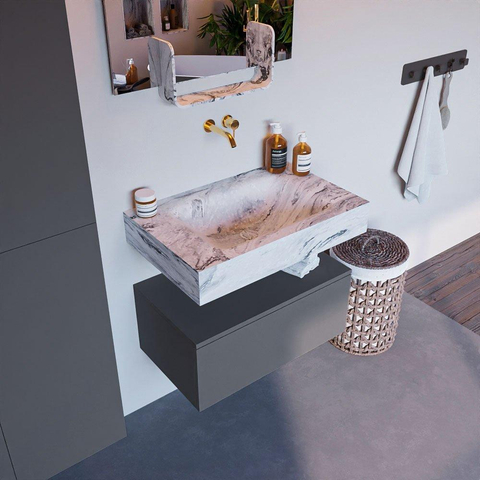 Mondiaz ALAN-DLUX Ensemble de meuble - 70cm - meuble Plata mat - 1 tiroir - Lavabo Cloud Glace suspendu - vasque Centre - 0 trous de robinet SW806090